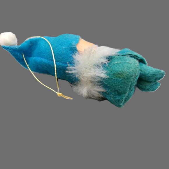 Vintage Blue Pixie Knee Hugger Elf with Hair, Christmas Ornament - Picture 5 of 8